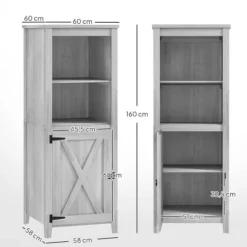 Havekabinet i træ 60×60×160 cm, aflåseligt med hylder, vejrbestandigt redskabsskur, lysegrå