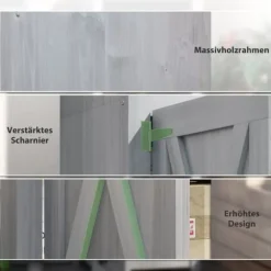 Havekabinet i træ 60×60×160 cm, aflåseligt med hylder, vejrbestandigt redskabsskur, lysegrå