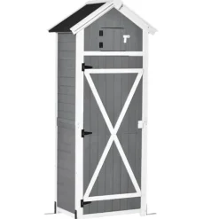 Havekabinet med dør & tag, 78×52,5×182 cm, grå – ideel til haveopbevaring