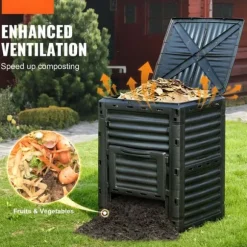 Havekompostbeholder 80 Gal, BPA-fri, stor kapacitet, nem at samle, udendørs komposter med top og bunddør til frugtbar jord.