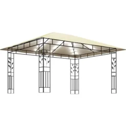 Havemøbler pavillon med myggenet og solcelledrevne LED-lys | Farve: Creme | Størrelse: 4x3x2,73 m