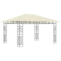 Havemøbler pavillon med myggenet og solcelledrevne LED-lys | Farve: Creme | Størrelse: 4x3x2,73 m