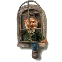 Havenissevedhæng, gnomeharpiks håndværksornament, udendørs havedekoration skulptur håndværk