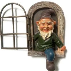 Havenissevedhæng, gnomeharpiks håndværksornament, udendørs havedekoration skulptur håndværk