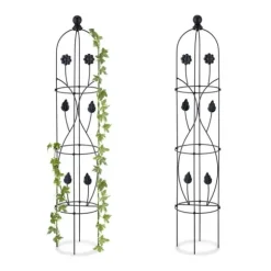 Haveobelisk, sæt med 2 metal planteunderstøtninger, 103x20 cm, sort