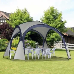 Have-/partytelt 3,5×3,5×2,3 m, solbeskyttelse, glasfiber & polyester, creme/blå