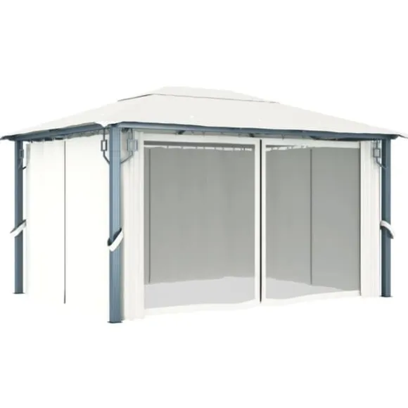 Havepavillon med gardin 400x300 cm aluminium cremefarvet - Pavillon - Pavilloner - Home & Living