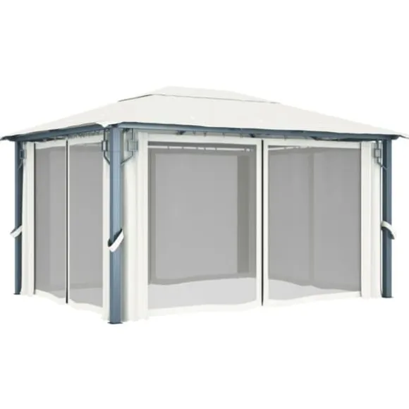 Havepavillon med gardin 400x300 cm aluminium cremefarvet - Pavillon - Pavilloner - Home & Living