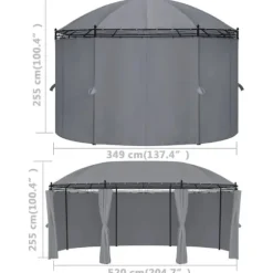 Havepavillon med gardiner - Stærkt stålstel | Størrelse: 520x349x255 cm | Farve: Antracitgrå