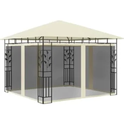 Havepavillon med myggenet - Stabil metalkonstruktion | Farve: Creme | Størrelse: 3x3x2,73 m