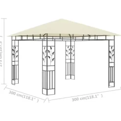 Havepavillon med myggenet - Stabil metalkonstruktion | Farve: Creme | Størrelse: 3x3x2,73 m