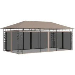 Havepavillon med myggenet - 6x3x2,73 m | Farve: Gråbrun | Vægt: 180 g/m²