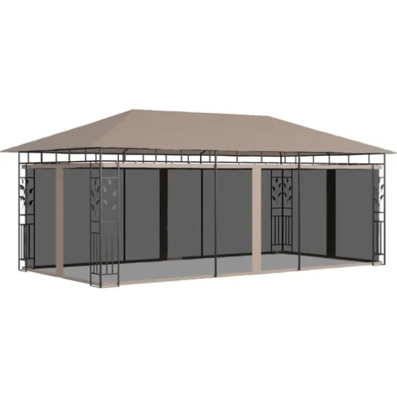 Havepavillon med myggenet - 6x3x2,73 m | Farve: Gråbrun | Vægt: 180 g/m²