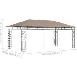 Havepavillon med myggenet - 6x3x2,73 m | Farve: Gråbrun | Vægt: 180 g/m²