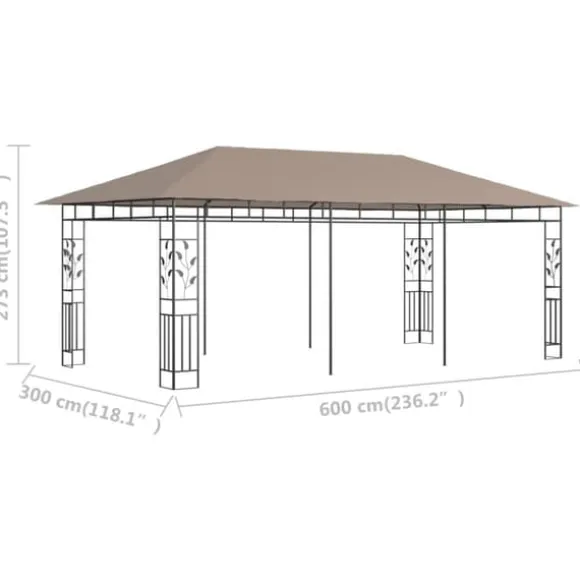 Havepavillon med myggenet - 6x3x2,73 m | Farve: Gråbrun | Vægt: 180 g/m²