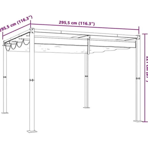 Havepavillon med optrækkeligt tag - Udendørs løsning | Størrelse: 3x3 m | Farve: Cream