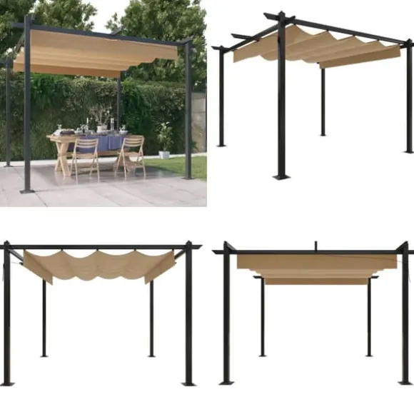 Havepavillon med sammenrulleligt tag 3x3 m gråbrun - Havepavillon - Havepavilloner - Home & Living