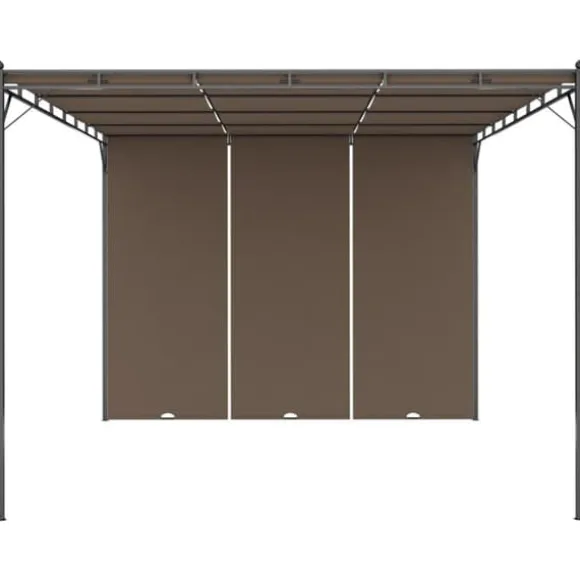 Havepavillon med sidegardin - Solbeskyttelse til havefester | Farve: Gråbrun | Størrelse: 4x3x2,25 m