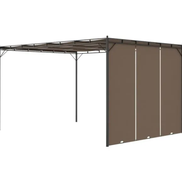 Havepavillon med sidegardin - Solbeskyttelse til havefester | Farve: Gråbrun | Størrelse: 4x3x2,25 m
