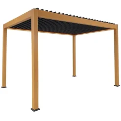 Havepergola 3x4 m ALUMINIUM 4 gardiner SIDE LED-belysning FJERNBETJENING