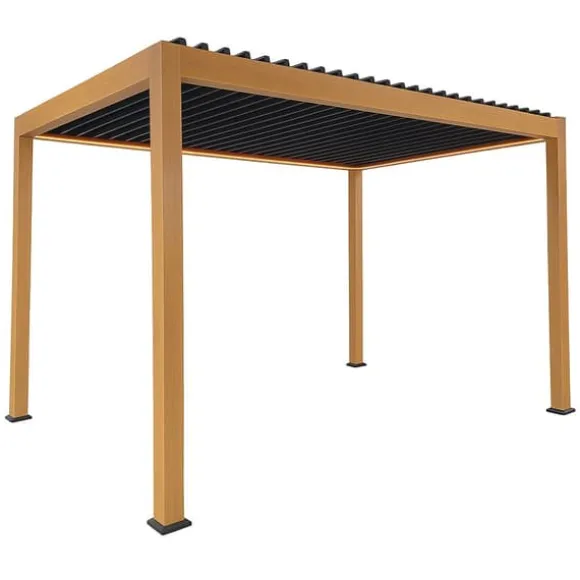 Havepergola 3x4 m ALUMINIUM 4 gardiner SIDE LED-belysning FJERNBETJENING