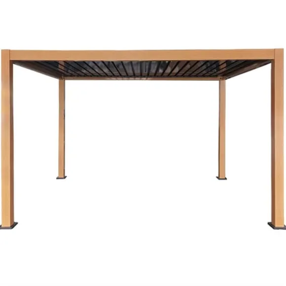 Havepergola 3x4 m ALUMINIUM 4 gardiner SIDE LED-belysning FJERNBETJENING
