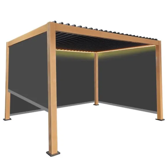 Havepergola 3x4 m ALUMINIUM 4 gardiner SIDE LED-belysning FJERNBETJENING