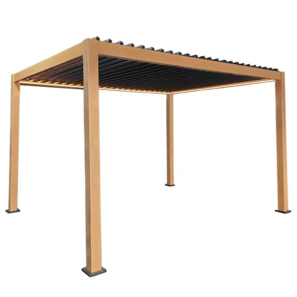 Havepergola 3x4 m ALUMINIUM 4 gardiner SIDE LED-belysning FJERNBETJENING