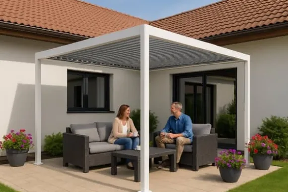 Havepergola 3x4 m med JUSTERBART ALUMINIUMSTAG, hvid, til TERRASSE, stærk