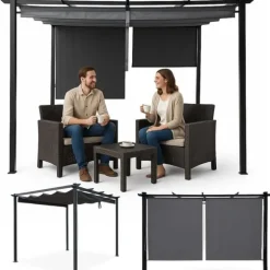Havepergola 3x4 m stål 2,4 m vandtæt med 4 sidemarkiser