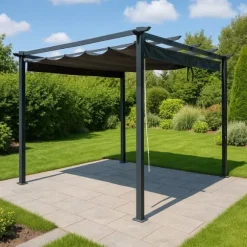 Havepergola 3x4 m stål 2,4 m vandtæt med 4 sidemarkiser