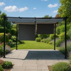 Havepergola 3x4 m stål 2,4 m vandtæt med 4 sidemarkiser