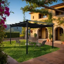 Havepergola 3x4 m stål 2,4 m vandtæt med 4 sidemarkiser