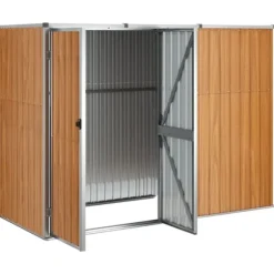 Haveredskabsskur i galvaniseret stål - Opbevaring til haveredskaber | Størrelse: 225x89x161 cm | Farve: Brun