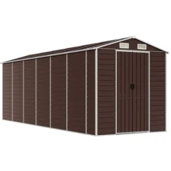 Haveskur i galvaniseret stål - Multifunktionelt opbevaringsskur | Størrelse: 191x555x198 cm | Farve: Brun
