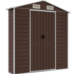 Haveskur i galvaniseret stål - Robust opbevaringsløsning | Farve: Brun | Størrelse: 191x470x198 cm