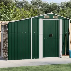 Haveskur i galvaniseret stål - Udendørs opbevaring | Farve: Grøn | Størrelse: 277x93x179 cm