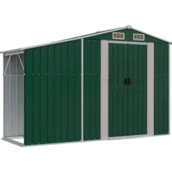 Haveskur i galvaniseret stål - Udendørs opbevaring | Farve: Grøn | Størrelse: 277x93x179 cm