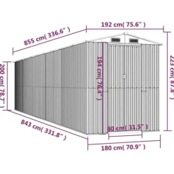 Haveskur i galvaniseret stål - Rummelig opbevaringsløsning | Farve: Lysegrå | Størrelse: 192x85x223 cm