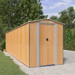 Haveskur i galvaniseret stål - Rummelig opbevaring | Farve: Lysebrun | Størrelse: 192x772x223 cm