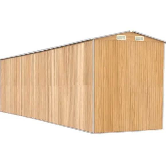 Haveskur i galvaniseret stål - Rummelig opbevaring | Farve: Lysebrun | Størrelse: 192x772x223 cm