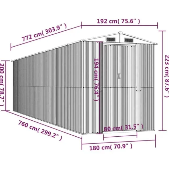 Haveskur i galvaniseret stål - Rummelig opbevaring | Farve: Lysebrun | Størrelse: 192x772x223 cm