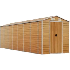 Haveskur i galvaniseret stål - Praktisk opbevaring | Størrelse: 191x640x198 cm | Farve: Lysebrun