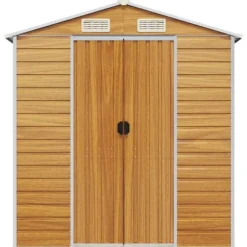 Haveskur i galvaniseret stål - Praktisk opbevaring | Størrelse: 191x640x198 cm | Farve: Lysebrun