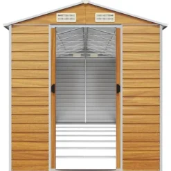 Haveskur i galvaniseret stål - Praktisk opbevaring | Størrelse: 191x640x198 cm | Farve: Lysebrun