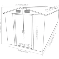 Haveskur i galvaniseret stål - Opbevaring af havemøbler | Farve: Grøn | Størrelse: 257x779x181 cm