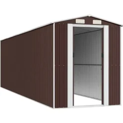 Haveskur i galvaniseret stål - Rummelig opbevaring | Farve: Mørkebrun | Størrelse: 192x689x223 cm
