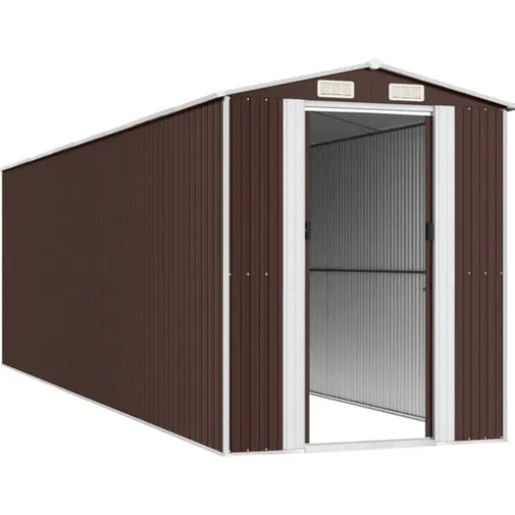 Haveskur i galvaniseret stål - Rummelig opbevaring | Farve: Mørkebrun | Størrelse: 192x689x223 cm