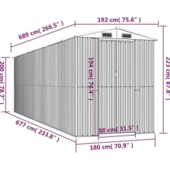 Haveskur i galvaniseret stål - Rummelig opbevaring | Farve: Mørkebrun | Størrelse: 192x689x223 cm
