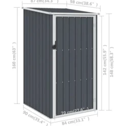 Haveskur i galvaniseret stål - Vejrbestandigt og holdbart | Størrelse: 87x98x159 cm | Farve: Antracitgrå